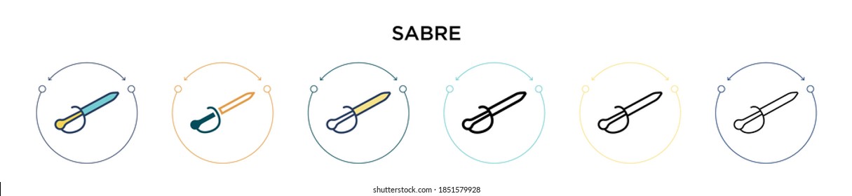 Sabre icon in filled, thin line, outline and stroke style. Vector illustration of two colored and black sabre vector icons designs can be used for mobile, ui, web