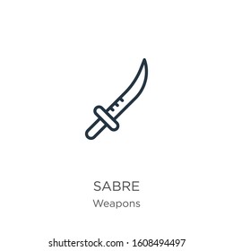 Sabre icon. Thin linear sabre outline icon isolated on white background from weapons collection. Line vector sign, symbol for web and mobile