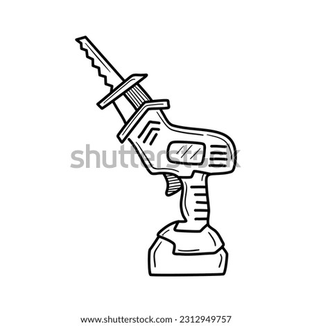 Sabre saw icon. Reciprocating doodle, outline, and outline style