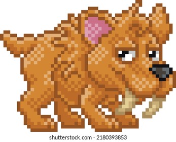 Sabre tooth tiger 8 bit pixel art prehistoric animal retro arcade video game cartoon character sprite