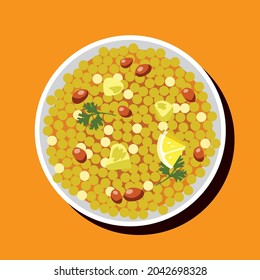 Sabudana khichadi. Indian Fasting Recipe. Colourful abstract art background vector.