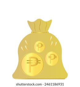 Sac of Peso Symbol coin isolated on white background. Editable Peso Money Bag clipart vector EPS available