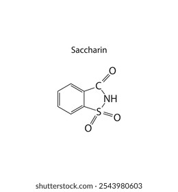 Diagrama de estrutura esquelética de sacarina. Molécula de composto adoçante artificial ilustração científica.