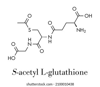 S-Acetyl L-Glutathione food supplement molecule. Skeletal formula.