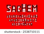 Sachem. Tribal ethnic style font design, alphabet letters and numbers, vector illustration