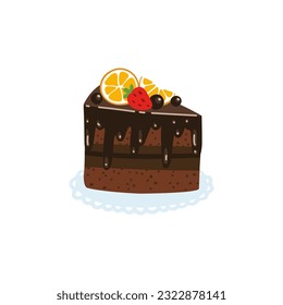 Sachertorte is a national Austrian chocolate dessert. Vector cartoon hand drawn colorful illustration. Isolate on a white background