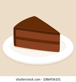 Sachertorte, Traditional Austrian Chocolate Cake With Ganache Frosting. Slice Of Cake On Plate Vector Illustration.