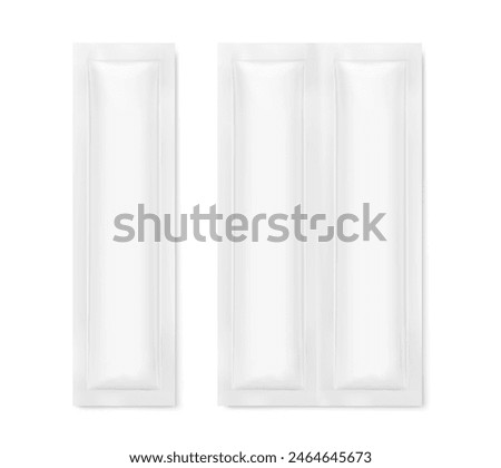 Sachet bag strip mockup. Vector illustration isolated on white background. Flat lay view. Can be use for template your design, presentation, promo, ad. EPS10.