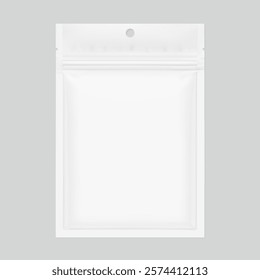 Sachet bag with ziplock and tear notch mockup. Hyper realistic vector illustration isolated on grey background. Ready for use in your design. EPS10.