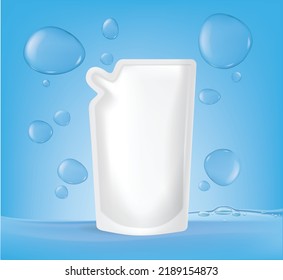 Sachet of cleaning products on the blue background