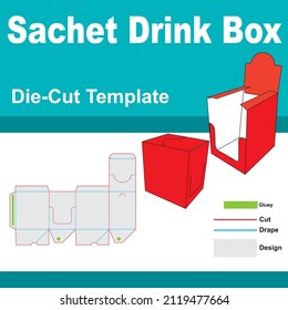 Sachet Drink Box pack with Die-Cut Template