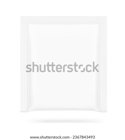 Sachet mockup with drop shadow. Hyper realistic. Vector illustration isolated on white background. Flat lay view. Packaging for cosmetic, food, pet. Ready for your design. EPS10.