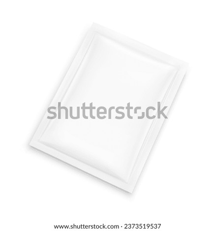 Sachet mockup. Hyper realistic. Vector illustration isolated on white background. Flat lay view. Packaging for cosmetic, food, pet. Ready for your design. EPS10.