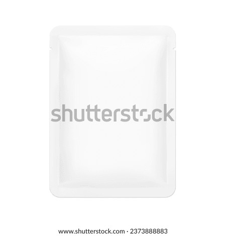 Sachet mockup. Hyper realistic. Vector illustration isolated on white background. Flat lay view. Packaging for cosmetic, food, pet. Ready for your design. EPS10.