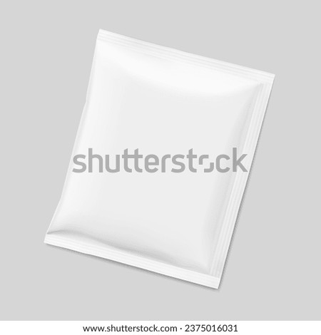Sachet mockup. Hyper realistic. Vector illustration isolated on white background. Flat lay view. Packaging for cosmetic, food, pet. Ready for your design. EPS10.