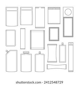 Sachet Sign Black Thin Line Icon Set Packaging Template Concept . Vector illustration of Sachets Packs Icons