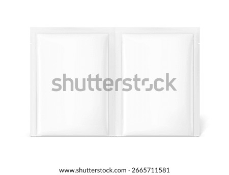 Sachet strip mockup. Hyper realistic. Vector illustration isolated on white background. Flat lay view. Packaging for cosmetic, food, pet. Ready for your design. EPS10.	