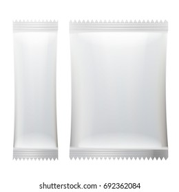 Sachet Vector. White Blank Of Stick Sachet Packaging. Sachets For Medicines. Good For Package Design. Realistic Isolated Illustration