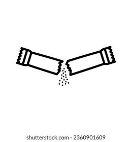 Sachets of sugar for the coffee shop. Open paper pack stick with sugar. Packets with sugar, salt or pepper. Vector illustration