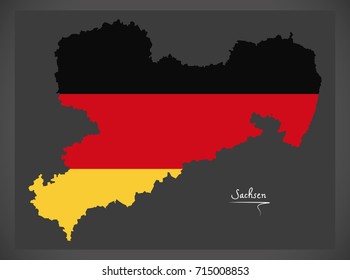 Sachsen map of Germany with German national flag illustration