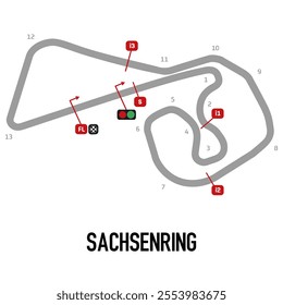 Sachsenring Circuit Vector. Circuit Race Track Illustration with Editable Stroke. Stock Vector.