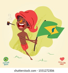 Saci Perere, einbeiniger Rowdy-Junge mit brasilianischer Flagge - Legende der brasilianischen Folklore - Made in Brasilien - Made in love - 