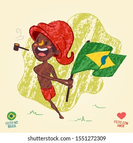 Saci Perere, one-legged rowdy boy holding brazilian flag - legend of the brazilian folklore - Made in Brazil - Made with love 