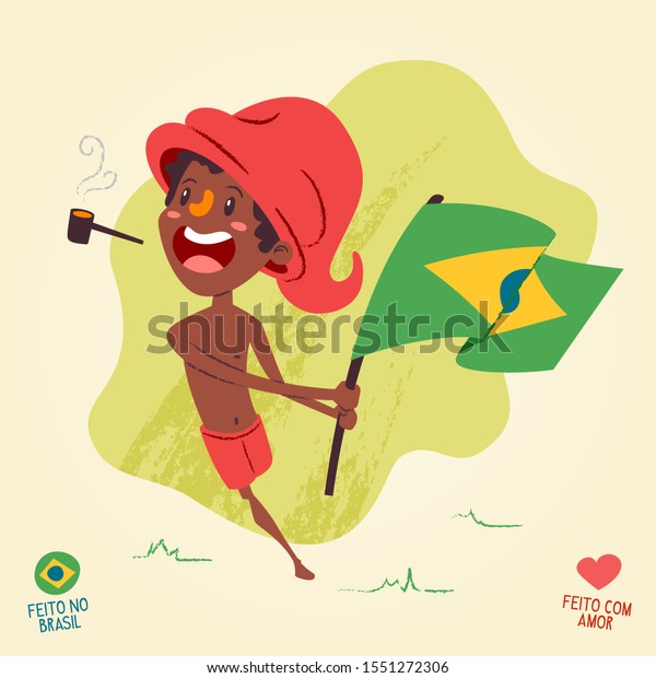 ブラジルの国旗を持つ一本足の乱暴な少年サチ ペレール ブラジルの民話伝説 ブラジル製 のベクター画像素材 ロイヤリティフリー