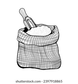 Sack bag with wheat flour on white background
