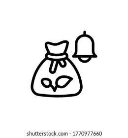 Sack, bell, icono del producto. Línea simple, contorno de elementos vectoriales de iconos de cultivo automatizado para ui y ux, sitio web o aplicación móvil