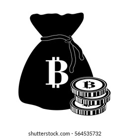 sack with bitcoin currency over white background. vector illustration 
