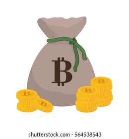 sack with bitcoin currency over white background. colorful desing. vector illustration 