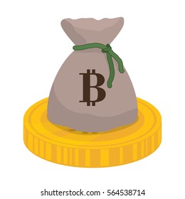 sack with bitcoin currency over white background. colorful desing. vector illustration 