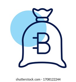 sack with bitecoin crypto currency line style vector illustration design