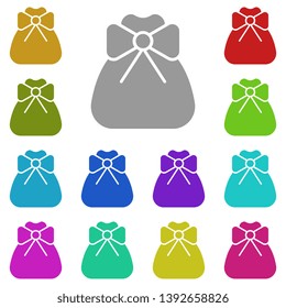 Sack with a bow multi color icon. Simple glyph, flat vector of Christmas joy icons for UI and UX, website or mobile application