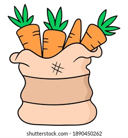 a sack of carrots, character cute doodle draw. vector illustration