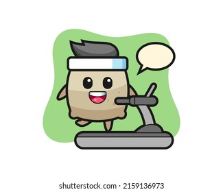 sack cartoon character walking on the treadmill , cute style design for t shirt, sticker, logo element