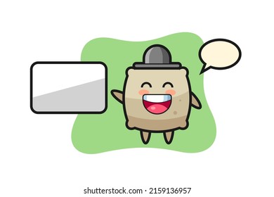 sack cartoon illustration doing a presentation , cute style design for t shirt, sticker, logo element