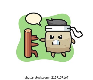 sack cartoon illustration as a karate fighter , cute style design for t shirt, sticker, logo element