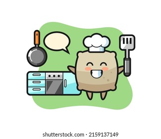 sack character illustration as a chef is cooking , cute style design for t shirt, sticker, logo element