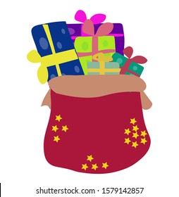 Sack with christmas presents. Gift boxes bag.