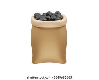 Sack de ícone de carvão ilustração de renderização 3d. Ilustração 3d do ícone de saco de carvão preto