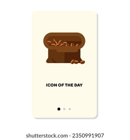 Sacos con granos de café sobre fondo blanco. Ilustración de dibujos animados para hacer café. El concepto de cafetería. Elementos de símbolo de ilustración vectorial para diseño web y aplicaciones