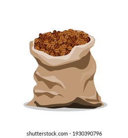 Le sac de fèves de café débordant du sac.Illustration vectorielle isolée sur fond blanc.