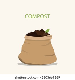 Sack of compost Natural decomposition cycle vector with organic fertilizer production