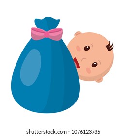 sack with cute baby boy character icon