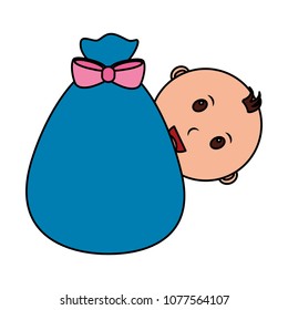 sack with cute baby boy character icon