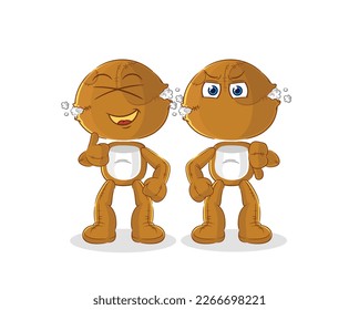 the sack doll thumbs up and thumbs down. cartoon mascot vector
