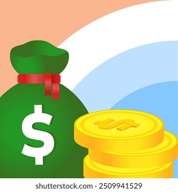 Sack of dollar coin vector illustration in a minimalist background. Suitable for business financial and investment growth content