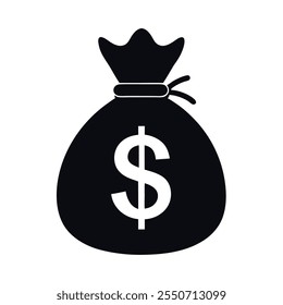 Sack dollar silhouette vector icon design with a white background